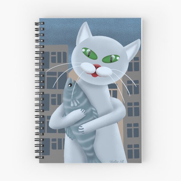 Item preview, Cat and Fish - illustration designed and sold by Julia Rudens.