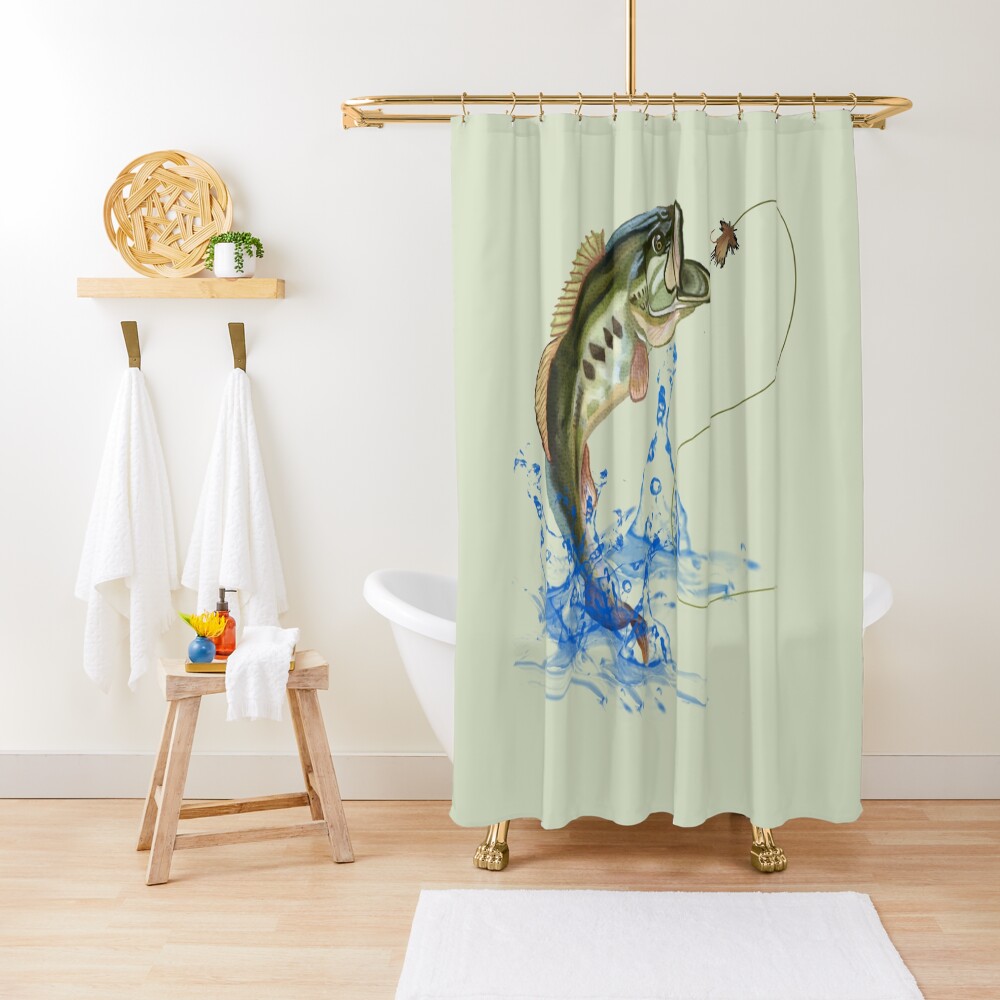 "Mean Bass Fly Fishing Lure" Shower Curtain for Sale by FishHuntLife