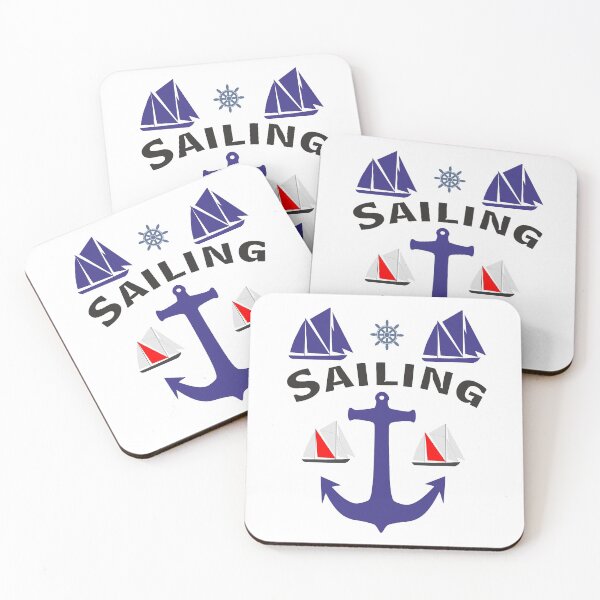 Item preview, Sailing Design with sailing ships and anchor in Nautical Blue designed and sold by ajtechdesigns.