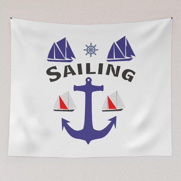 Item preview, Sailing Design with sailing ships and anchor in Nautical Blue designed and sold by ajtechdesigns.