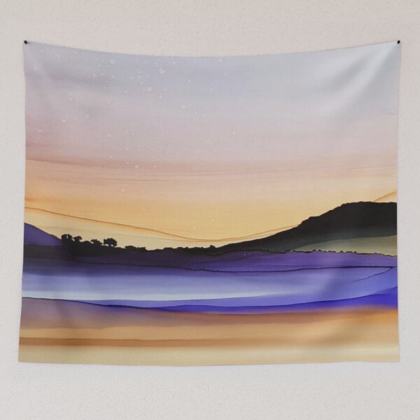 Item preview, Abstract landscape - evening at the lake - alcohol ink designed and sold by ApArtPaintings.