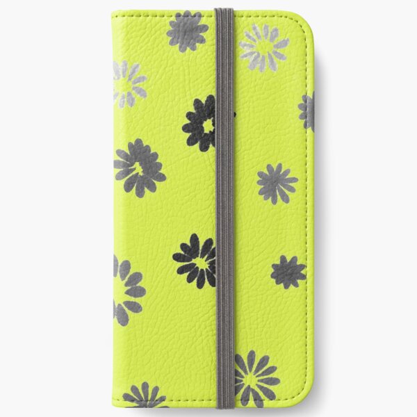 Grey tiny Flowers and yellow iPhone Wallet