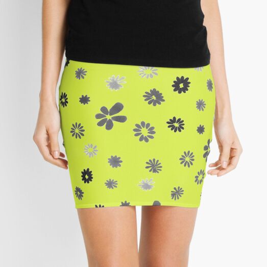 Grey tiny Flowers and yellow Mini Skirt