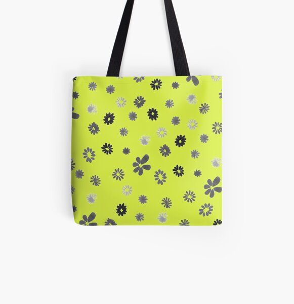 Grey tiny Flowers and yellow All Over Print Tote Bag