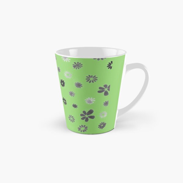 Grey tiny Flowers and green Tall Mug