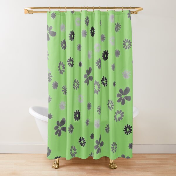 Grey tiny Flowers and green Shower Curtain