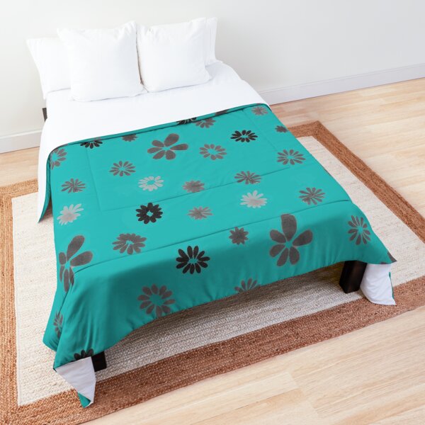Grey tiny Flowers and turquoise Comforter