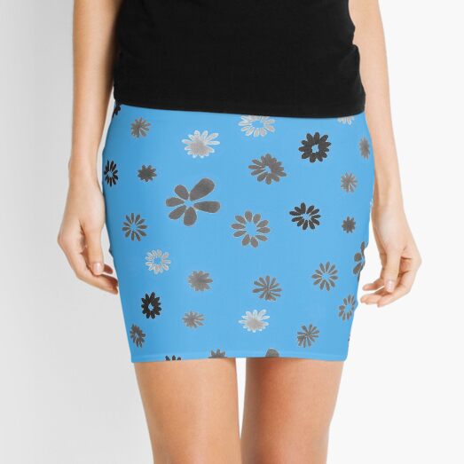 Grey tiny Flowers and blue Mini Skirt