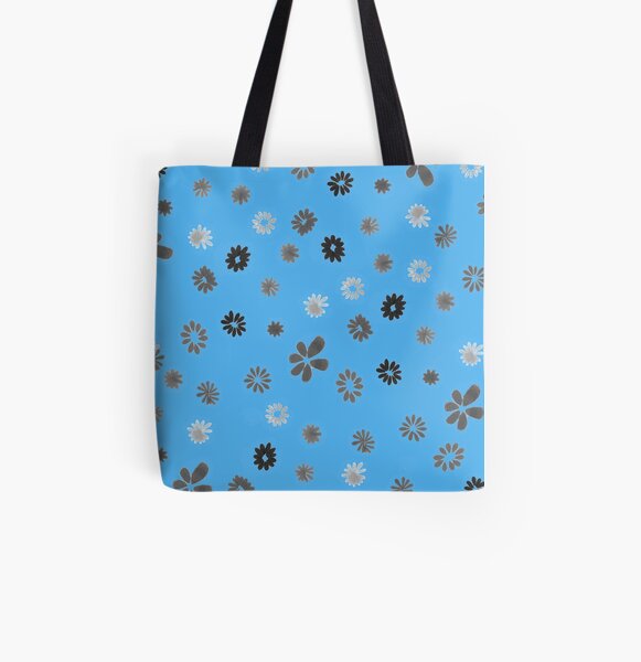 Grey tiny Flowers and blue All Over Print Tote Bag