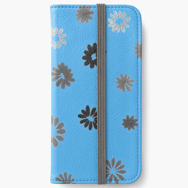 Grey tiny Flowers and blue iPhone Wallet