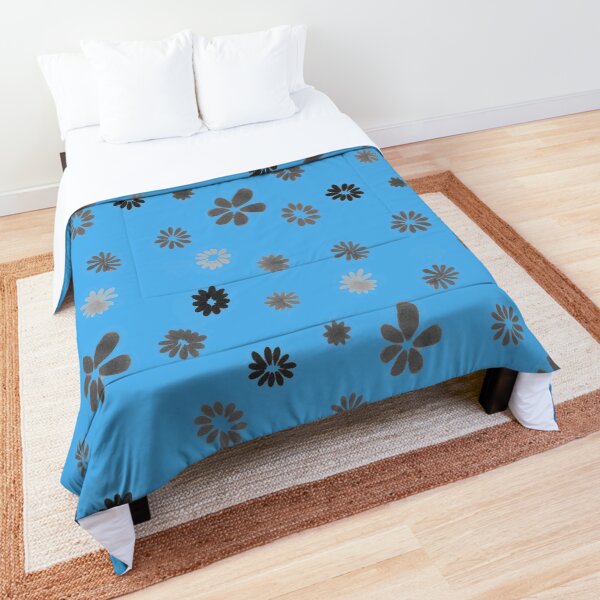Grey tiny Flowers and blue Comforter