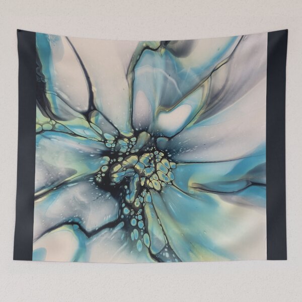 Item preview, blue green flower burst designed and sold by outbackabstract.