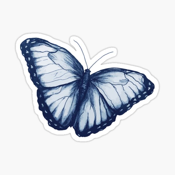 Butterfly Blue Vintage Watercolor Sticker