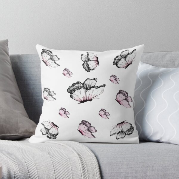 Pink and White Butterfly Sticker Pack Throw Pillow