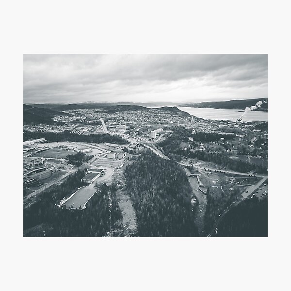 Black and white aerial of corner brook, Newfoundland and Labrador Photographic Print