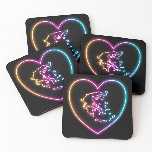 Item preview, Greece Multicolor Neon Outline in a Retrowave Heart designed and sold by dylanxh.