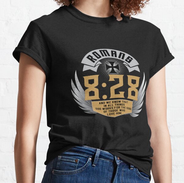Romanos 8:28 Estilo motorista alado Camiseta clásica