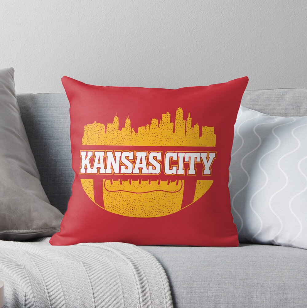 Retro Chiefs Football Fan Vintage Kansas City Skyline Throw Pillow