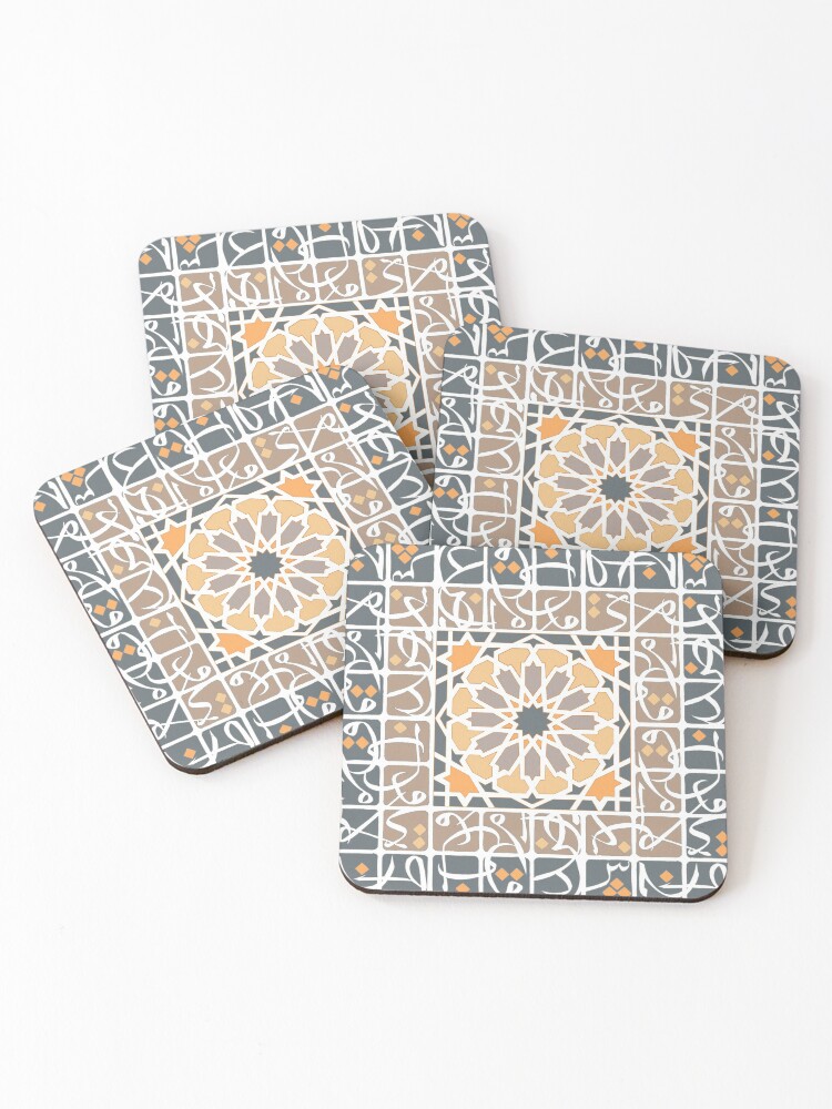 Aperçu 1 sur 5. Dessous de verre (lot de 4) avec l'œuvre Abstrait arabe no 4 créée et vendue par Yaminsohail.