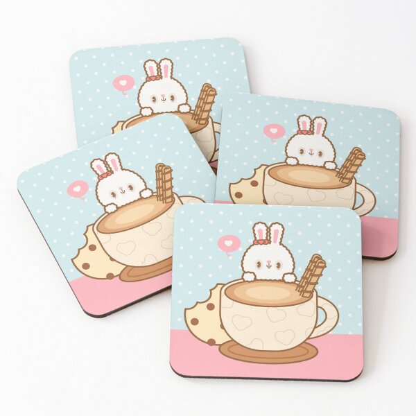 Item preview, adorable bunny coffee and cookie designed and sold by Piosenka Art.