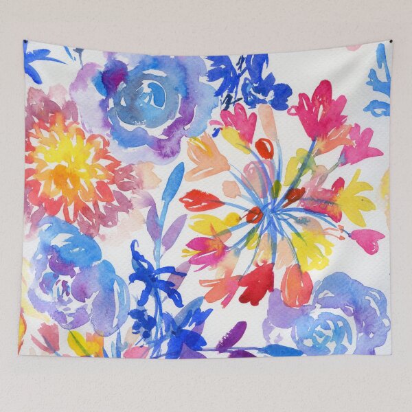 Item preview, pink, yellow, blue flowers on white designed and sold by kosarandrea.