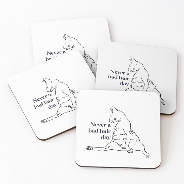 Item preview, Never a bad hair day - chubby hairless sphynx kitty - wrinkly nide cat - funny quote - animal lovers line art designed and sold by AnanasArt.