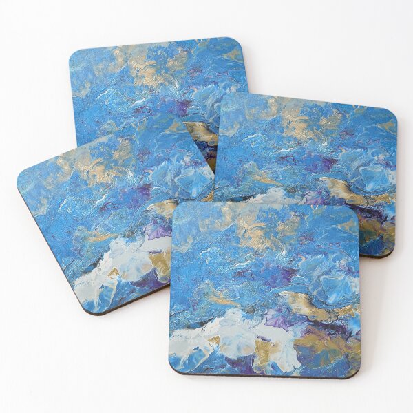 Item preview, Acrylic pour abstract Blues and Gold 1 designed and sold by k9printart.