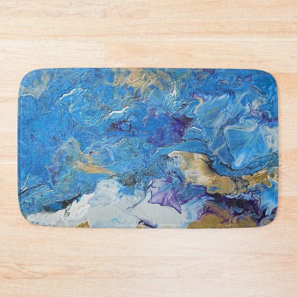 Item preview, Acrylic pour abstract Blues and Gold 1 designed and sold by k9printart.
