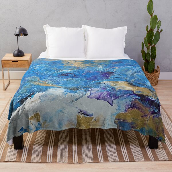 Item preview, Acrylic pour abstract Blues and Gold 1 designed and sold by k9printart.