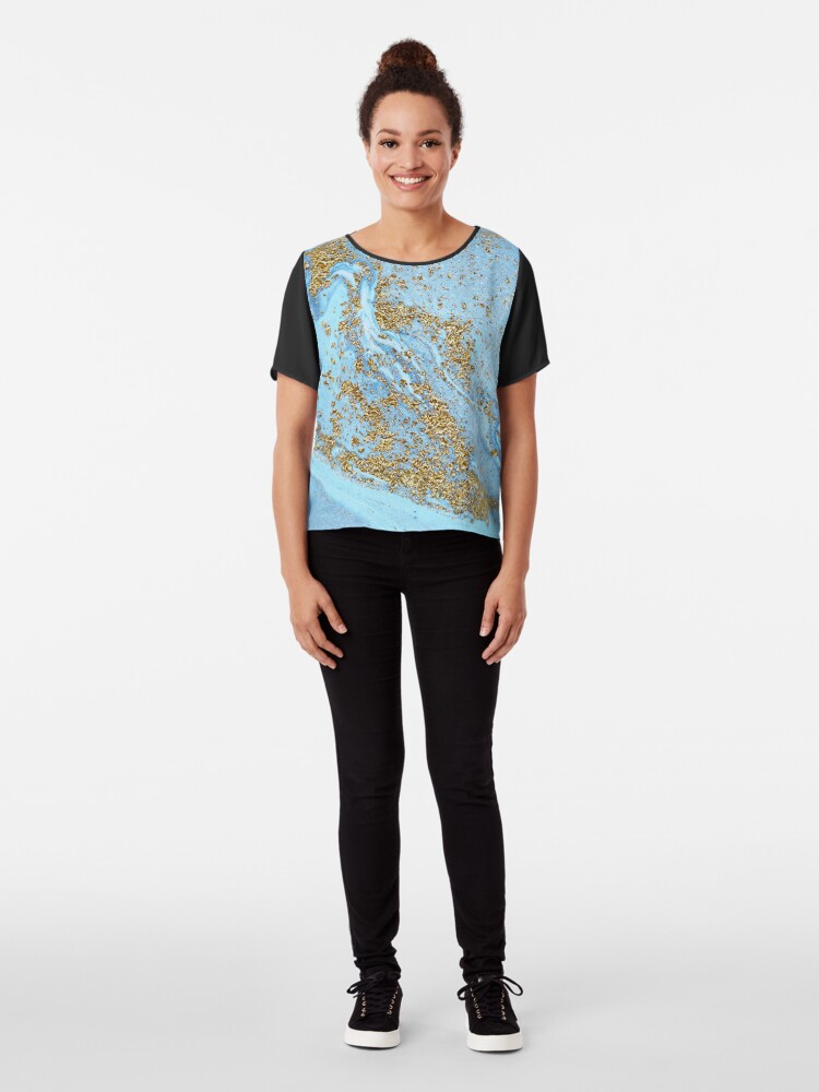 Alternate view of Blue Agate Marble With Gold Glitter Chiffon Top