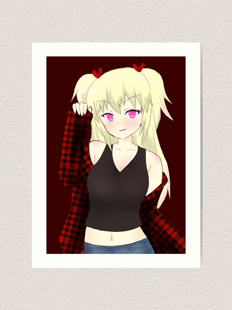 Waifu Blonde Anime Girl In A Flannel Art Print For Sale By Kuroxnyan Redbubble 