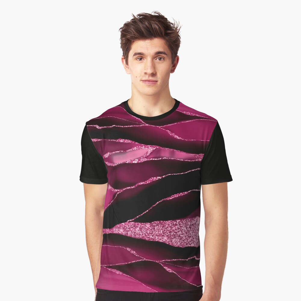 Purple And Deep Red Glamour Marble And Agate Landscapes Graphic T-Shirt