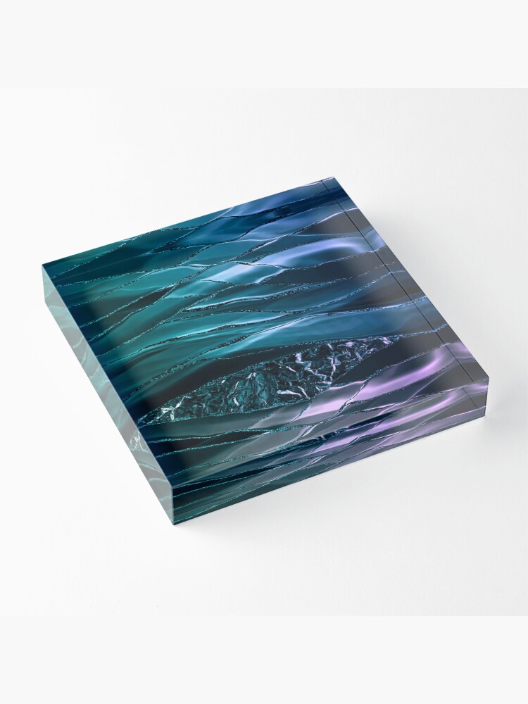 Alternate view of Blue And Teal Green Glamour Faux Marble And Agate Landscapes Acrylic Block