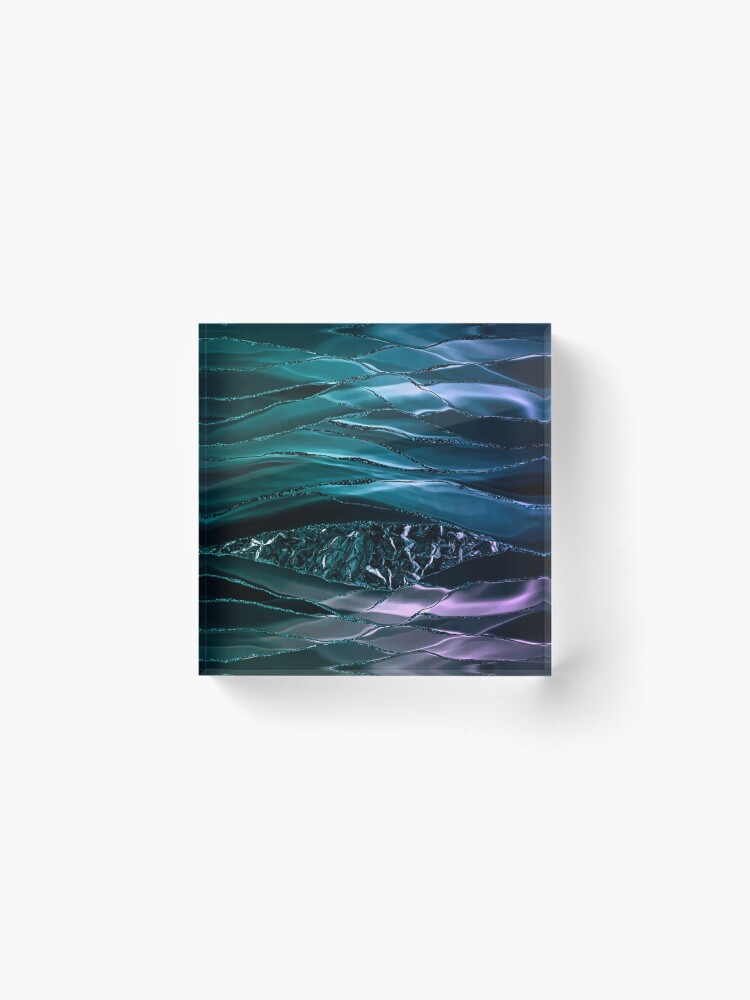 Alternate view of Blue And Teal Green Glamour Faux Marble And Agate Landscapes Acrylic Block