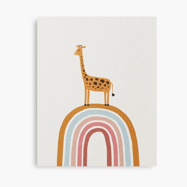 Giraffe auf Regenbogen, abstrakt, moderne Kinderwandkunst der Mitte des Jahrhunderts, Kinderzimmer Leinwanddruck