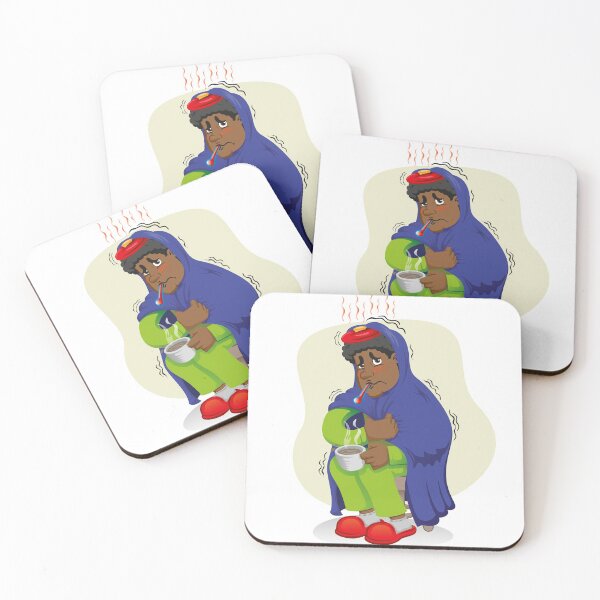 Item preview, Mascot person sick man, with high fever, chills, shaking, symptoms, Afro-descendant. Ideal for informational and institutional related to medicine designed and sold by LucianoCosmo.