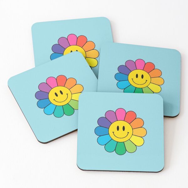 Item preview, Happy Rainbow Flower | Pattern | Happy Face | Blue | designed and sold by HappyFaceCo.