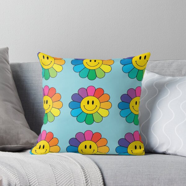 Item preview, Happy Rainbow Flower | Pattern | Happy Face | Blue | designed and sold by HappyFaceCo.