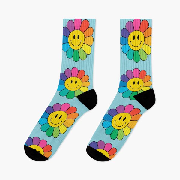 Item preview, Happy Rainbow Flower | Pattern | Happy Face | Blue | designed and sold by HappyFaceCo.