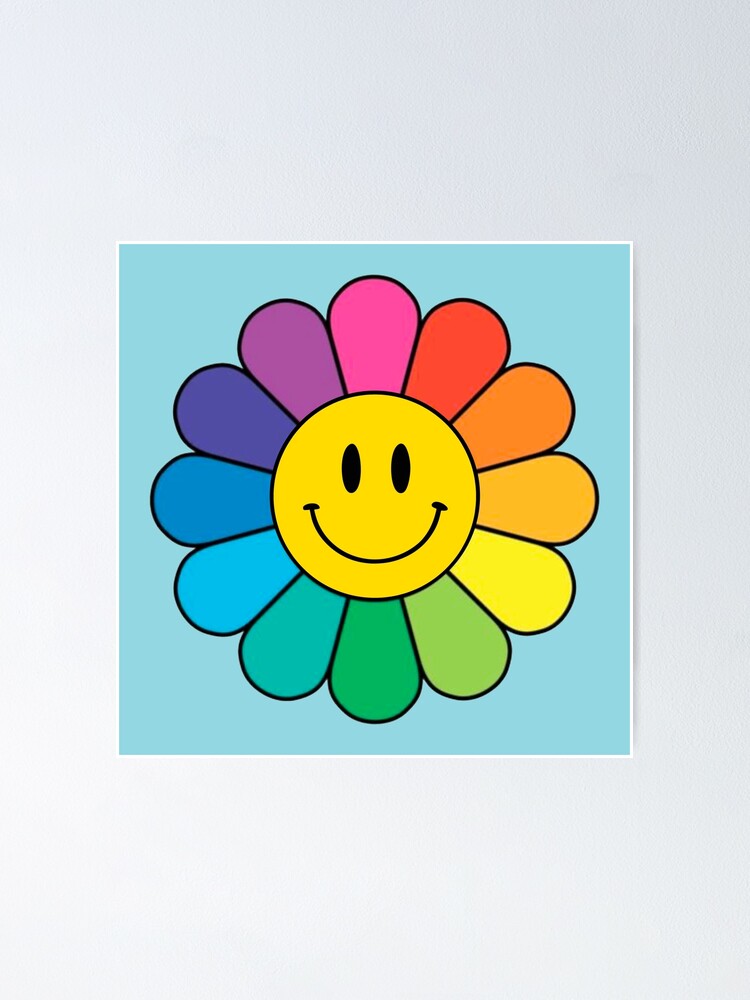 Happy Rainbow Flower | Pattern | Happy Face | Blue | | Poster