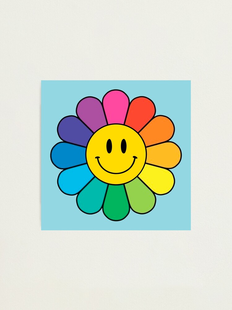 Rainbow Retro Smiley Face Flower Poster for Sale by HumanNation