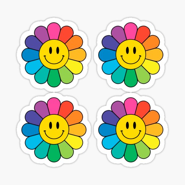 Happy Rainbow Flower Pattern Happy Face Blue