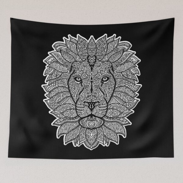 Item preview, Symmetric lion face with artistic curves with contrasting black background designed and sold by CiniArt.