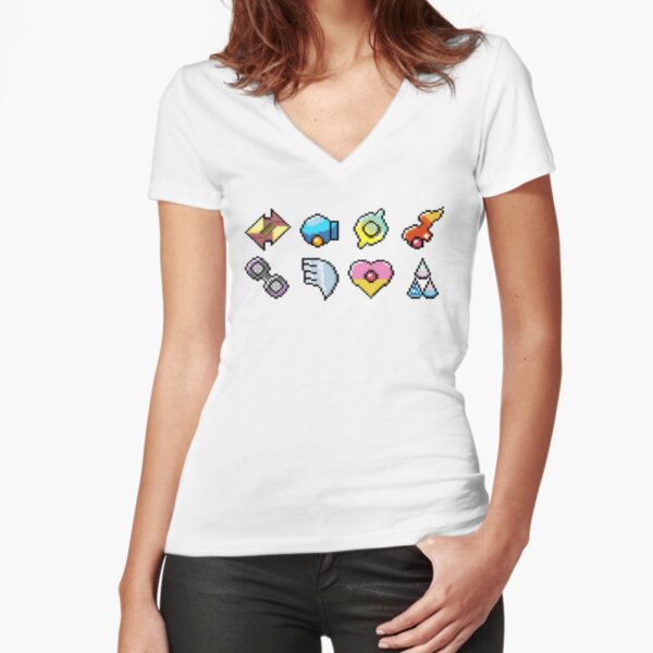 Pokemon Hoenn Badges: Pixel Art Badges Fitted V-Neck T-Shirt