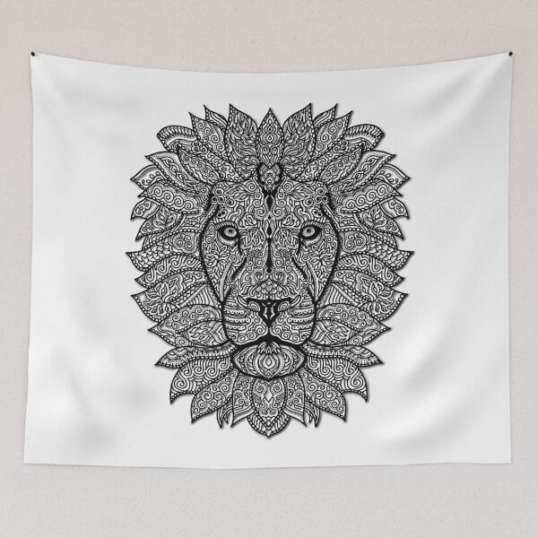 Item preview, Symmetric lion face with artistic curves with contrasting white background designed and sold by CiniArt.