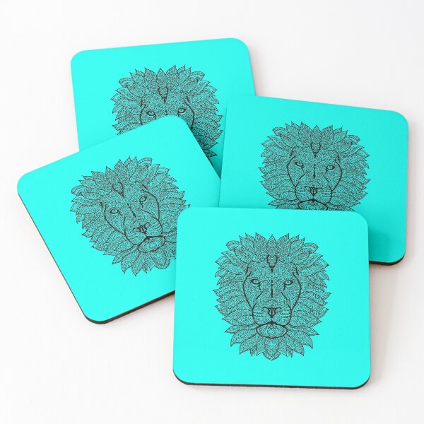 Item preview, Symmetric lion face with artistic curves with contrasting vibrant light blue background designed and sold by CiniArt.
