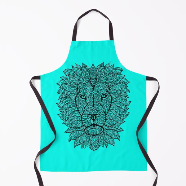 Item preview, Symmetric lion face with artistic curves with contrasting vibrant light blue background designed and sold by CiniArt.