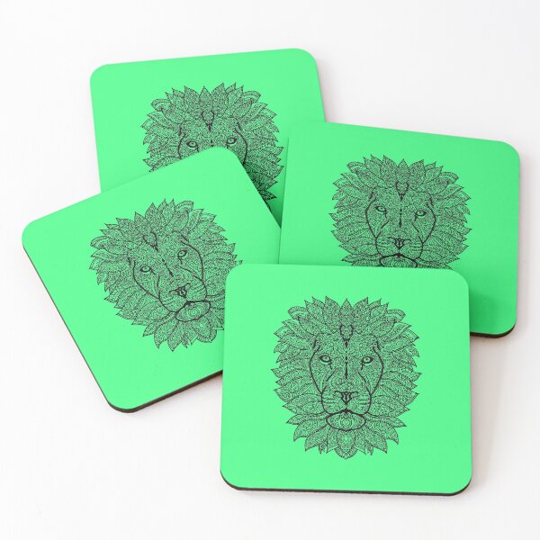 Item preview, Symmetric lion face with artistic curves with contrasting vibrant light green background designed and sold by CiniArt.