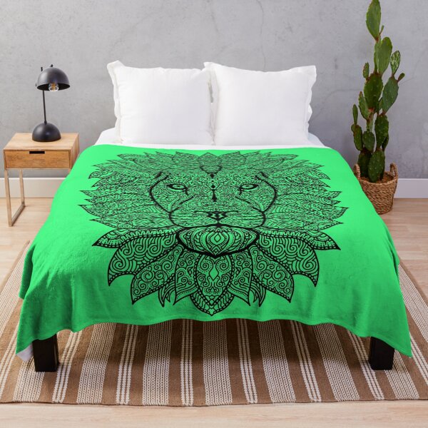 Item preview, Symmetric lion face with artistic curves with contrasting vibrant light green background designed and sold by CiniArt.