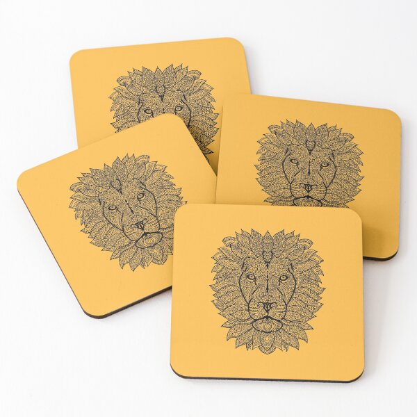 Item preview, Symmetric lion face with artistic curves with contrasting vibrant light orange background designed and sold by CiniArt.